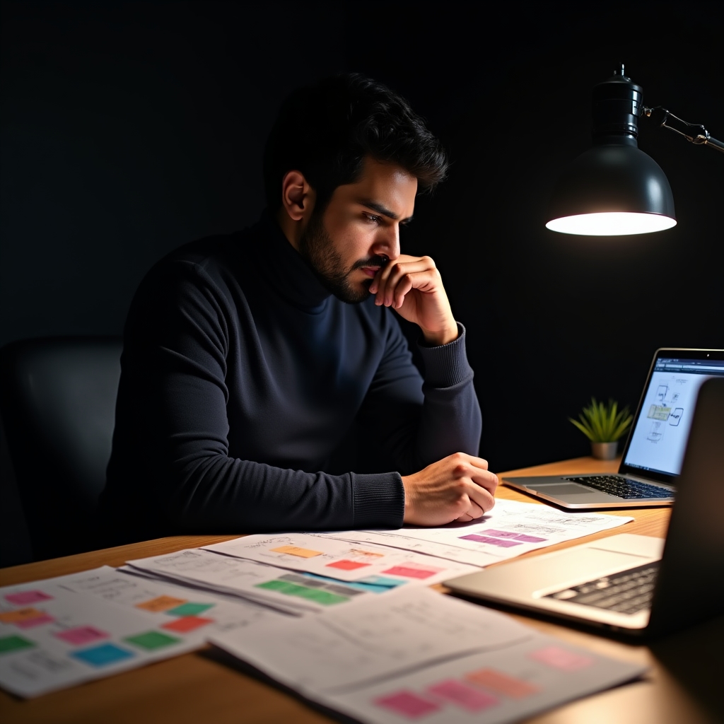 Process design session with documents and planning materials